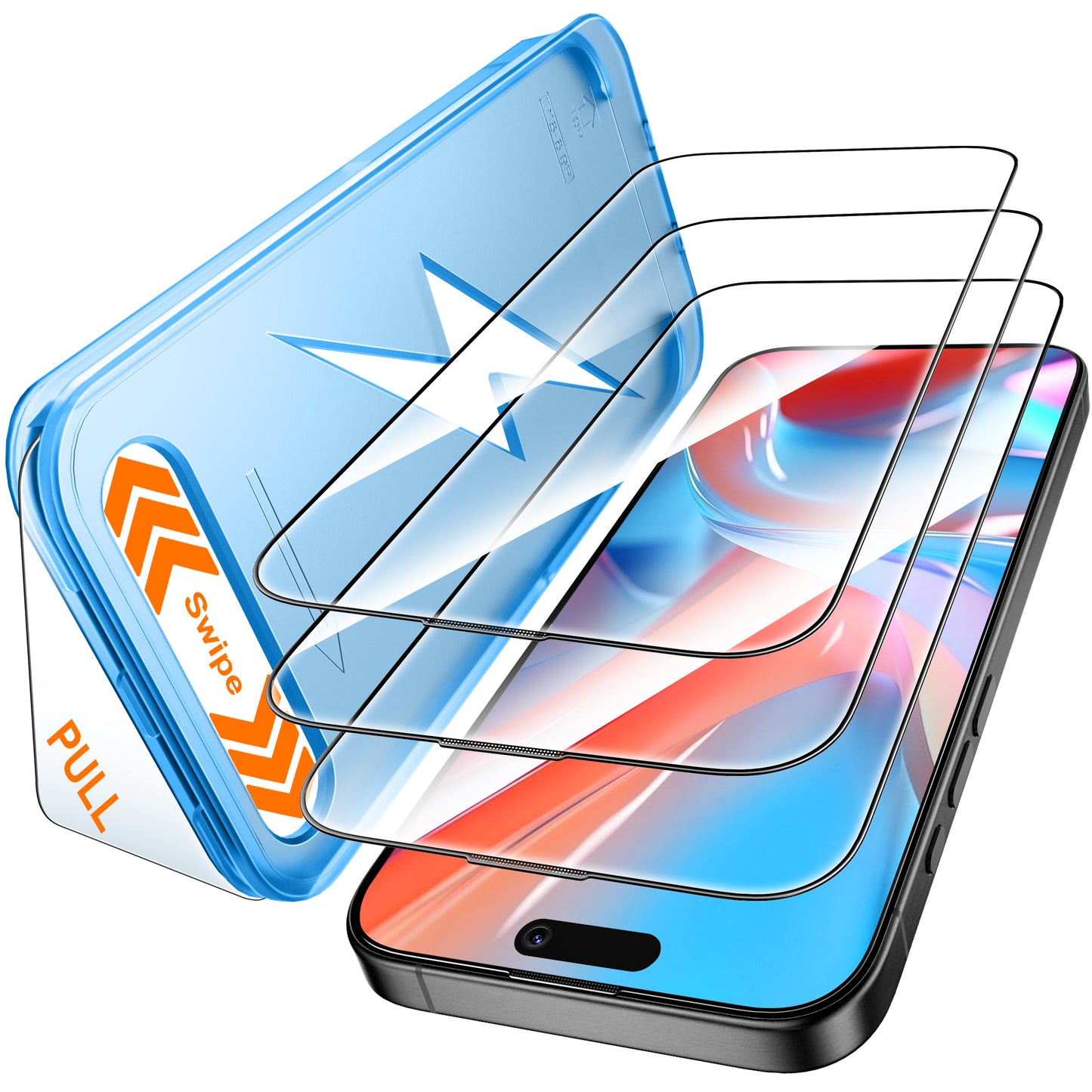 Mkeke for iPhone 15 Pro Max Screen Protector 3 Pack [9H+ Tempered Glass] [15FT Military-Grade Drop Protection] Shockproof Full Edge Coverage 6.7 inch