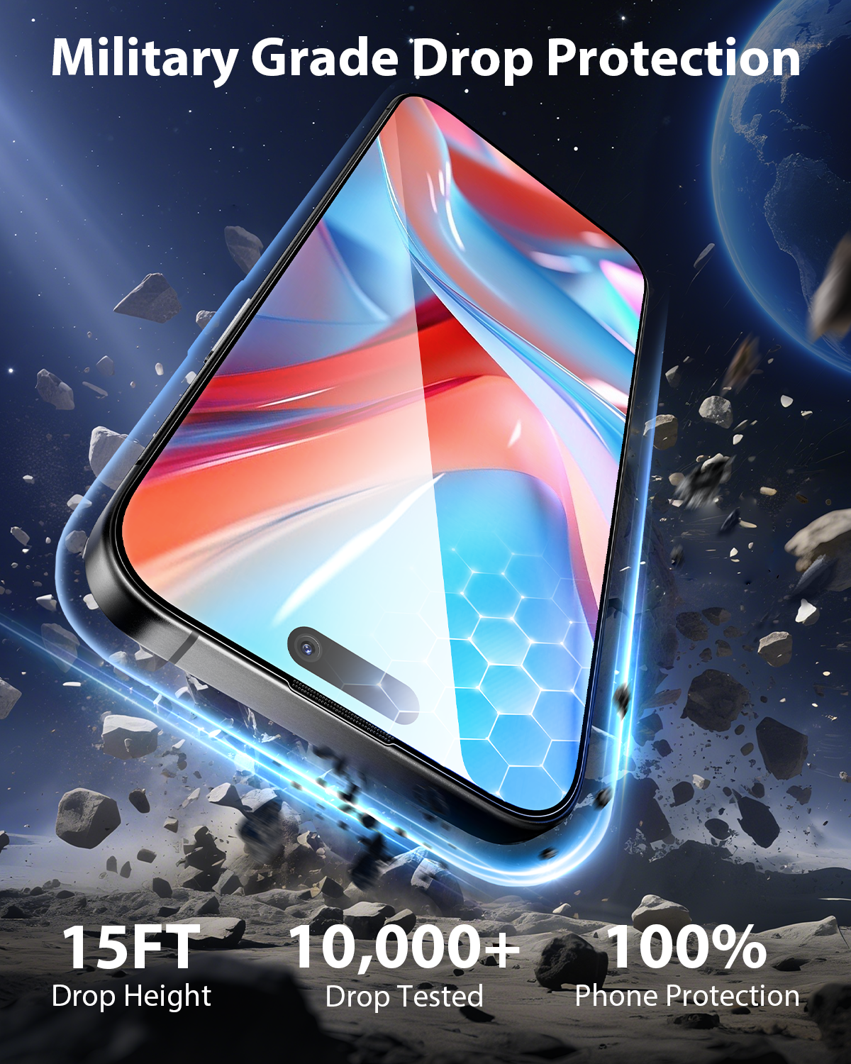Mkeke for iPhone 16 Pro Screen Protector 3 Pack, [9H+ Tempered Glass] [15FT Military-Grade Drop Protection] Shockproof Full Edge Coverage 2024